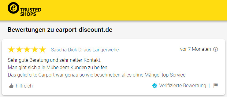 Erfahrungen von Kunden auf Trusted Shops fuer Carport-Discount.de