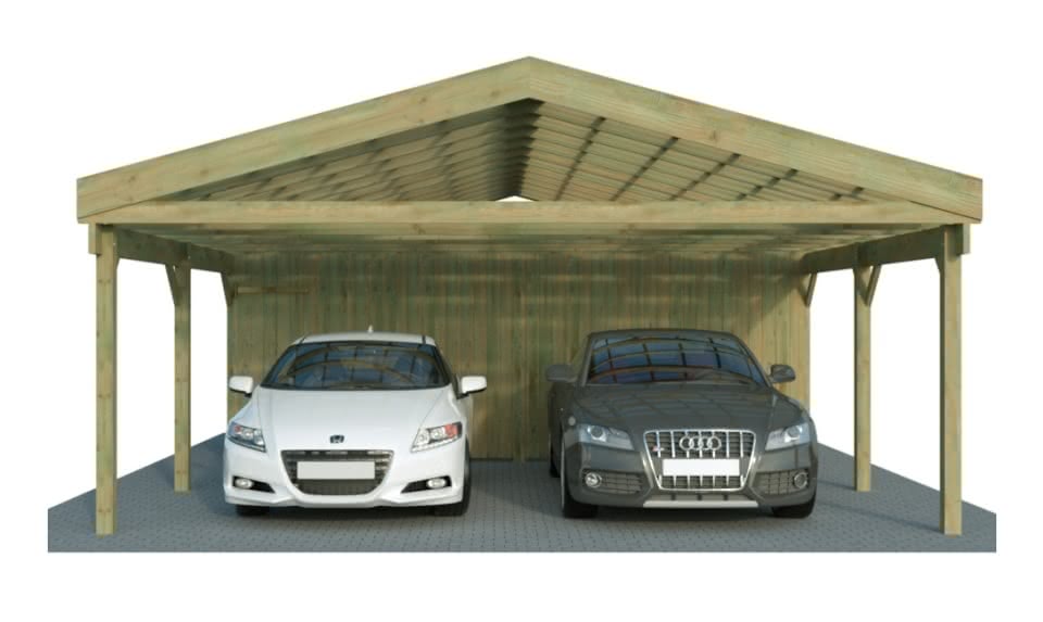 Konfigurator Doppelcarport mit Satteldach und Abstellraum