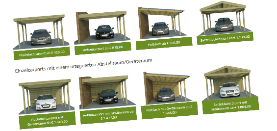 Übersicht des Angebots an Carports