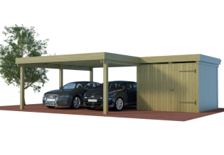 MULTI-Dreiercarport mit Abstellraum mit extra starkem Dach